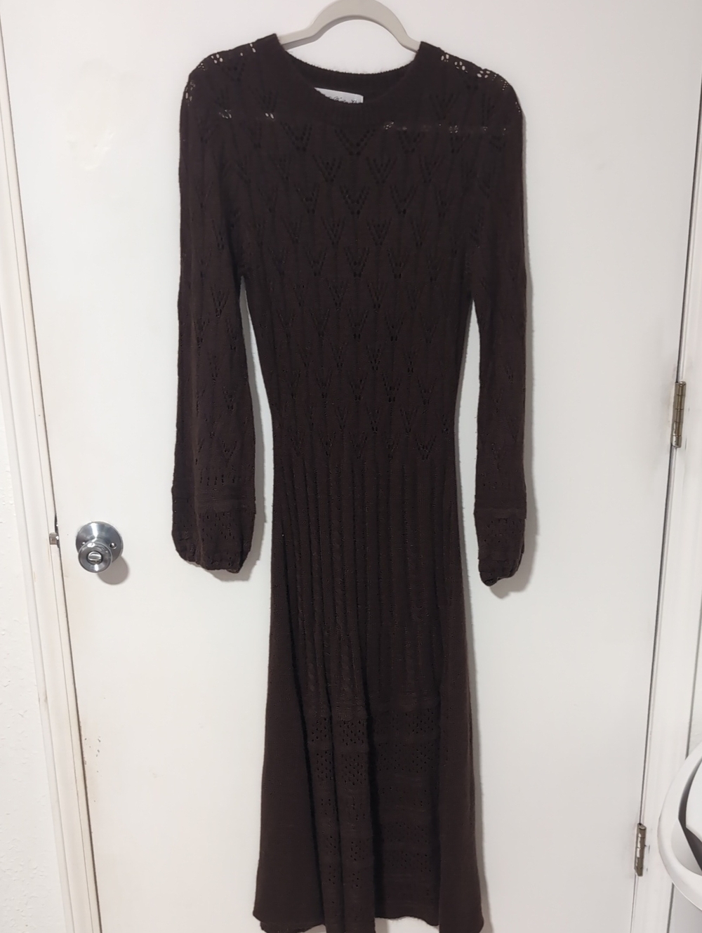Long-Sleeve Knit Maxi Dress in Chocolate Brown